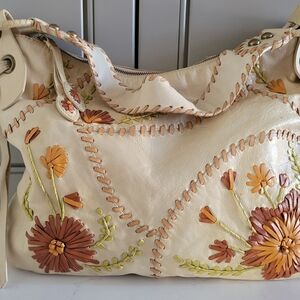 Isabella Fiore Stitched Flower Design Handbag 11x16x2